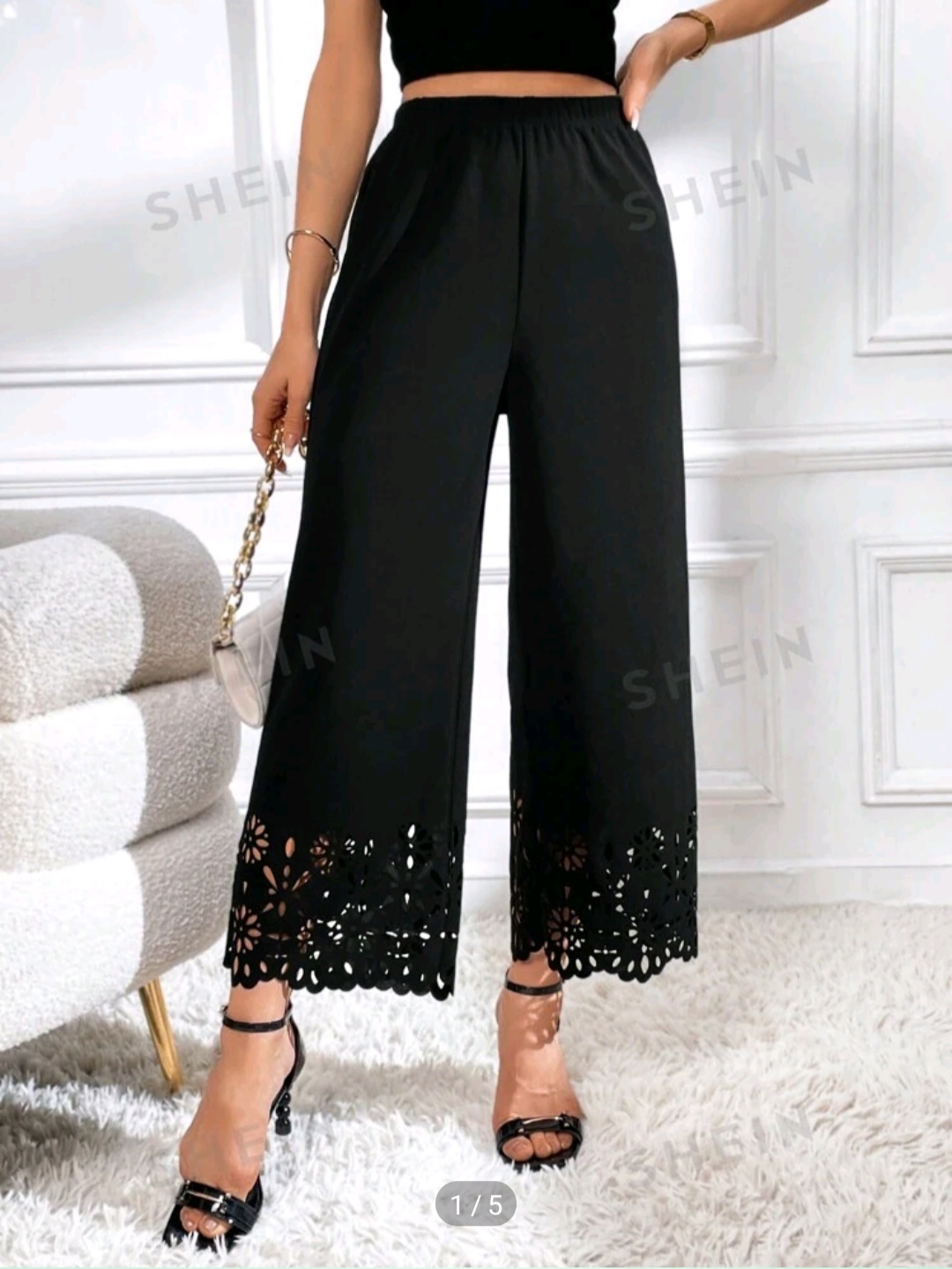 SHEIN Privé Laser Cut Out Wide Leg Trousers