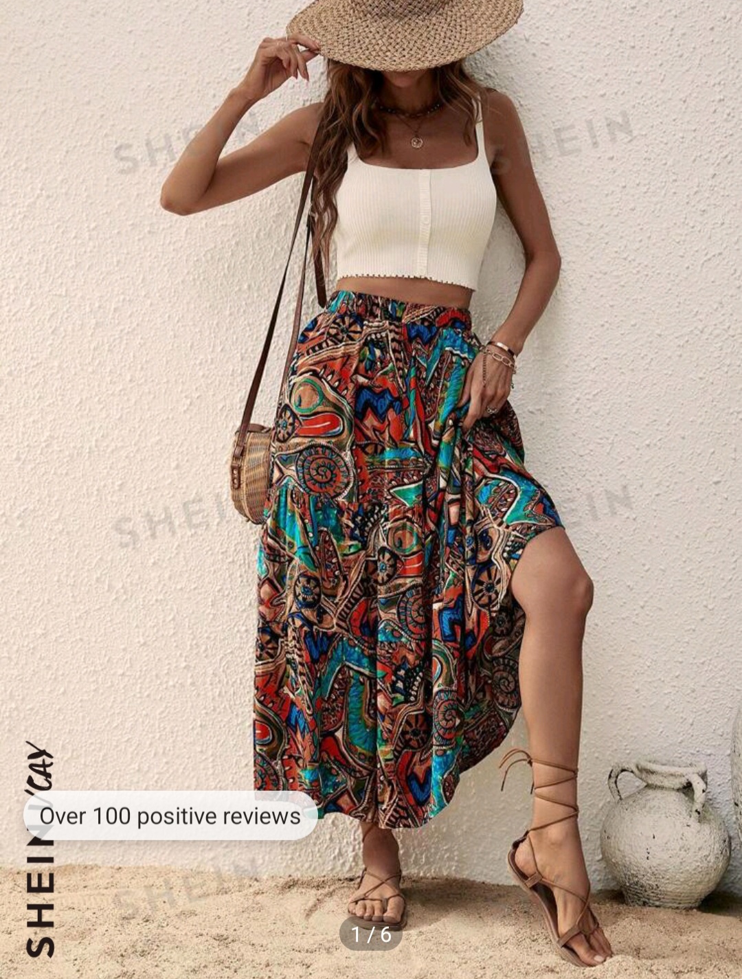 SHEIN VCAY Allover Print Ruffle Hem Skirt