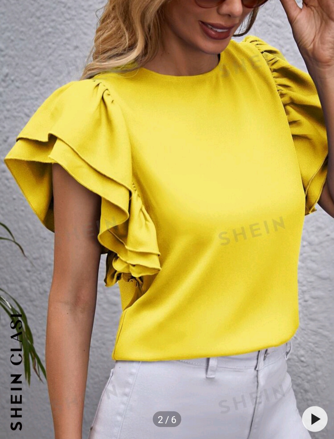 SHEIN Clasi Butterfly Sleeve Solid Top