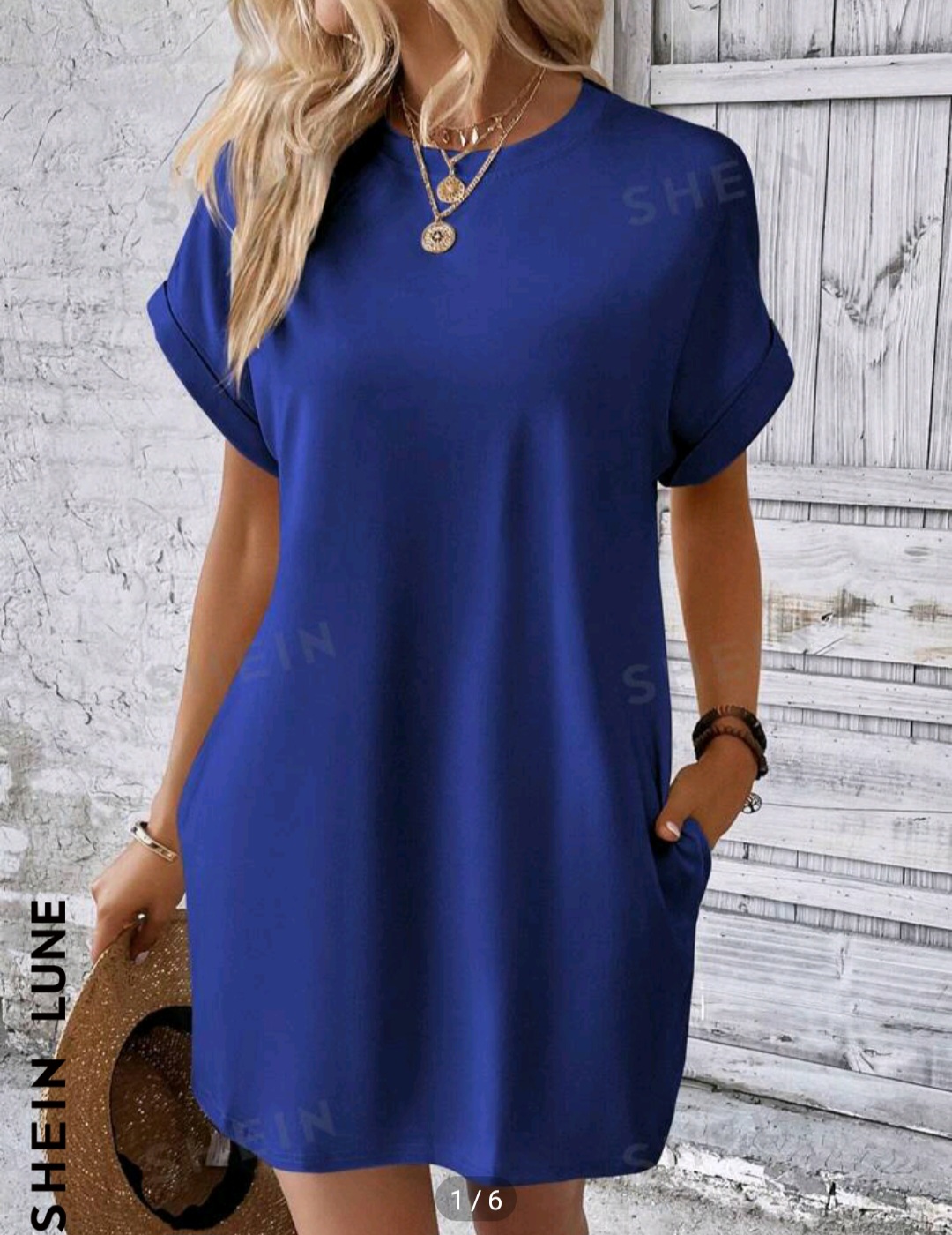 SHEIN LUNE Solid Hidden Pocket Batwing Sleeve Tee Dress