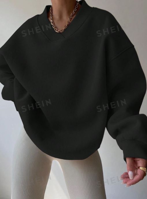 SHEIN Essnce Women's Solid Loose Drop Shoulder Sweatshirt SKU: sz2312194394347944