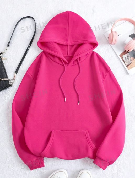 SHEIN EZwear Kangaroo Pocket Drawstring Thermal Lined Hoodie SKU: sw2210196364130144