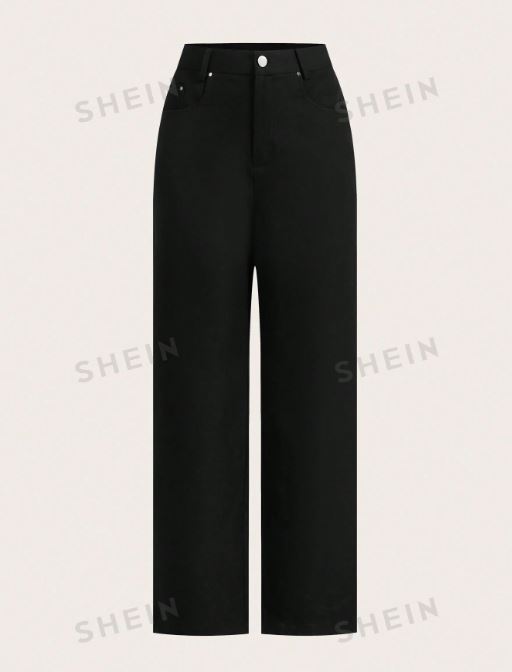 SHEIN Clasi Women's Casual All-Match Black Straight Leg Pants SKU: sz2407132627709567