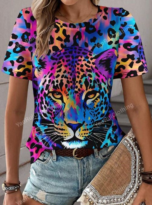 Spring And Summer Leopard Animal 3D Graphic Round Neck Fashion T-Shirt SKU: sz2403264844206166