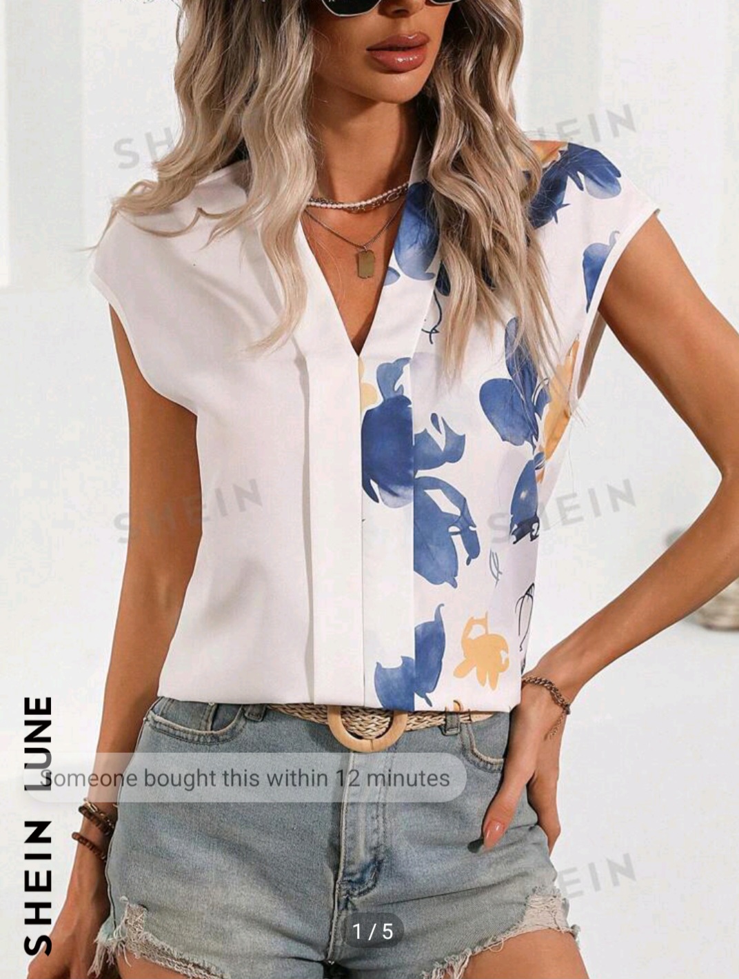 SHEIN LUNE Spring/Summer Women's White Flower Printed Shirt, Work Blouse