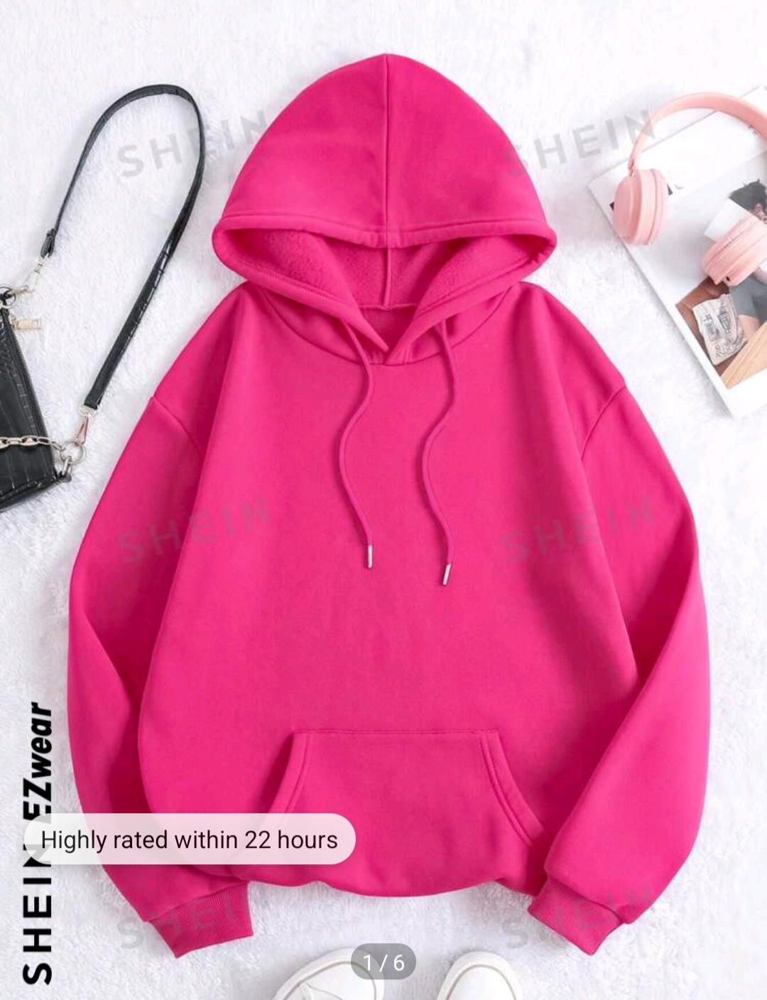 SHEIN EZwear Kangaroo Pocket Drawstring Thermal Lined Hoodie