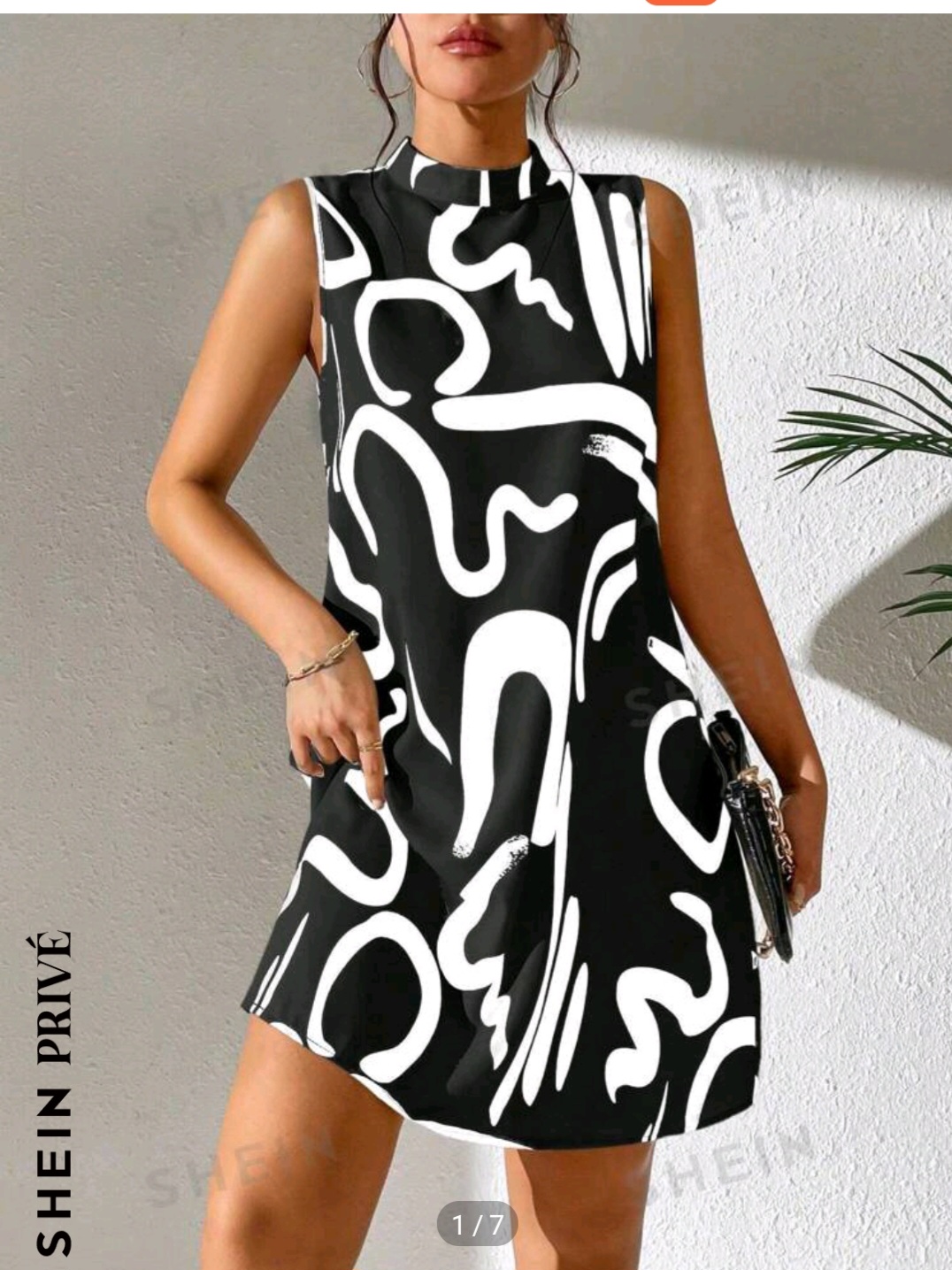 SHEIN Privé Allover Print Mock Neck Tank Dress