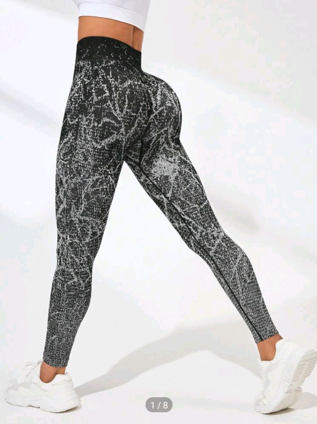 Women's Allover Print Yoga Leggings, Black & White, Sports Pants