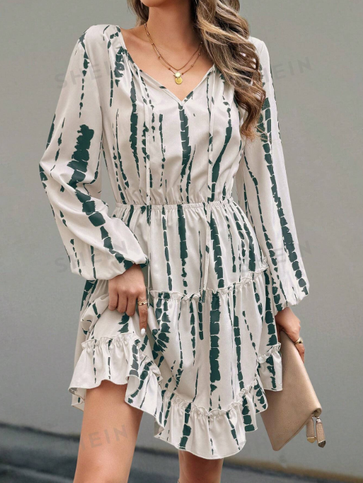 SHEIN LUNE Random Print Long Sleeve Dress For Women SKU: sz2407139323252055