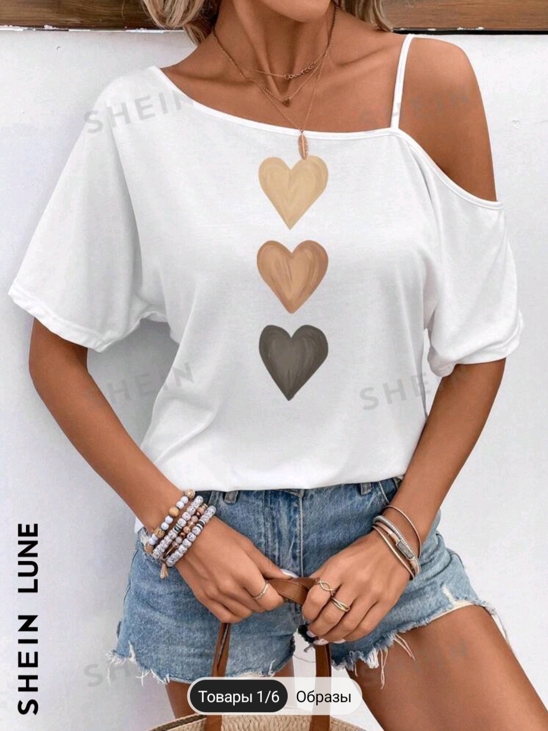 SHEIN LUNE Casual And Simple Heart Pattern Short-Sleeved Loose Women T-Shirt Suitable For Summer Love