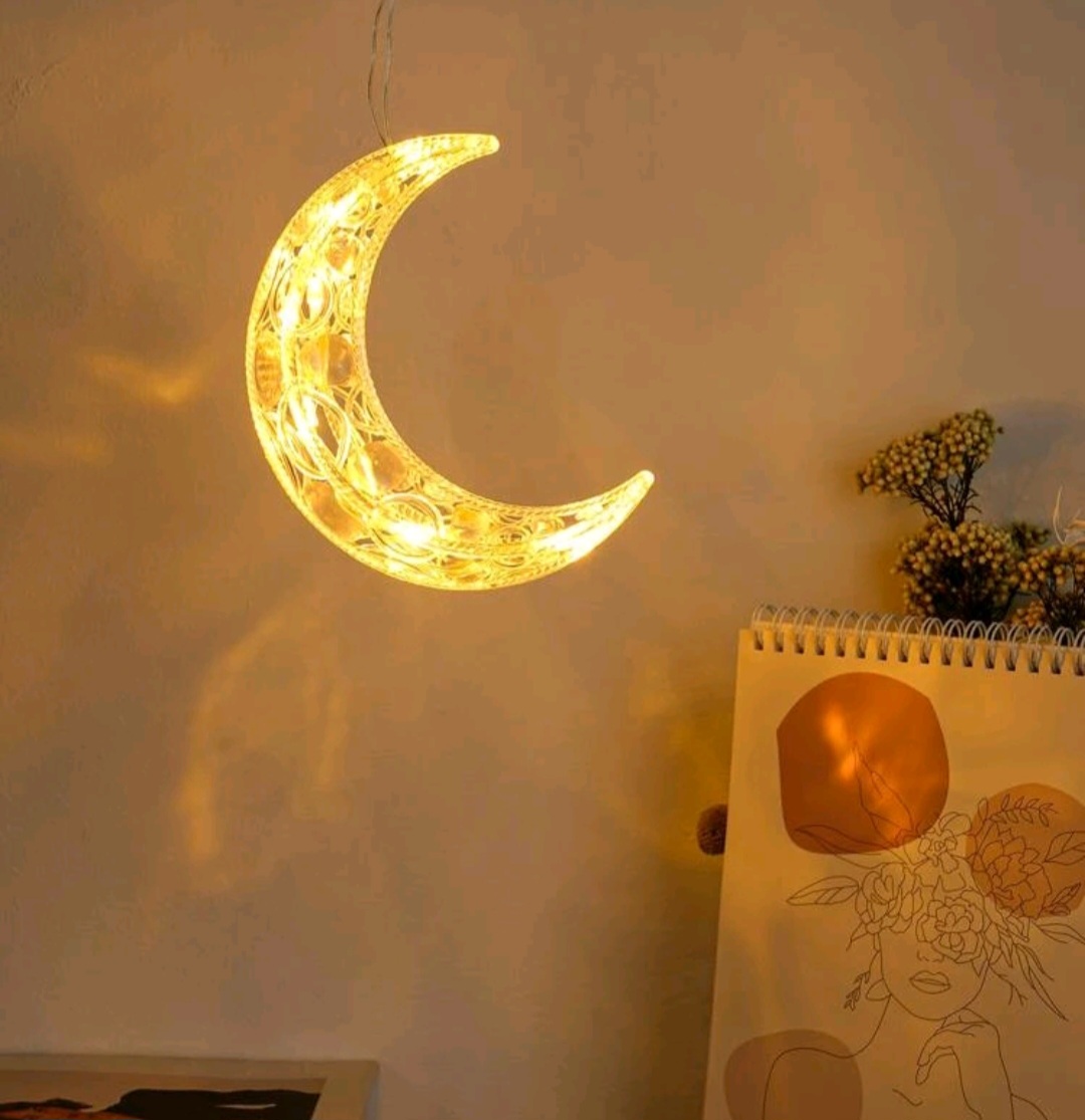 1pc Moon Decorative Light, Creative Yellow Light Hanging Lamp, Moon Shaped Night Light, Gift For Home Bedroom