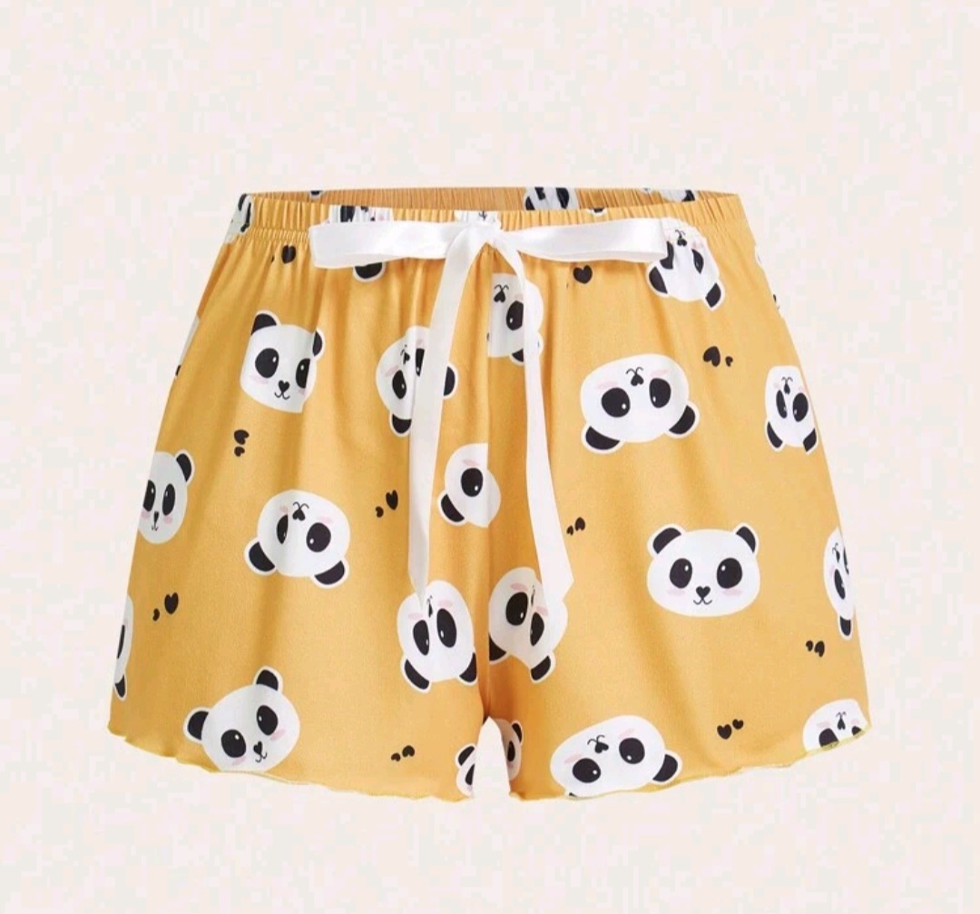 Women Panda Print Drawstring Waist Loose Pajama Shorts