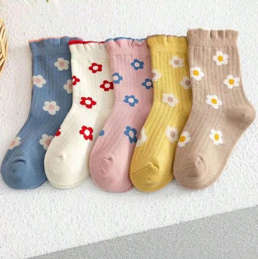 5 Pairs Children Lace Mid-Calf Socks, Assorted Colors, Baby Toddler Socks, Autumn Winter SKU: sk2401085121654670