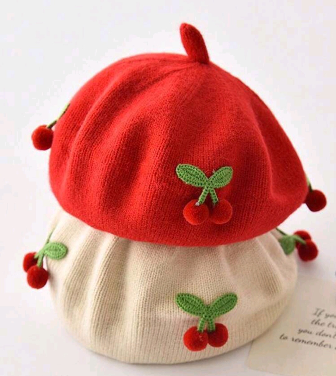 1 шт Cherry Fruit Beret Hat, Autumn Knitted Beanie, Children Party Photo Prop