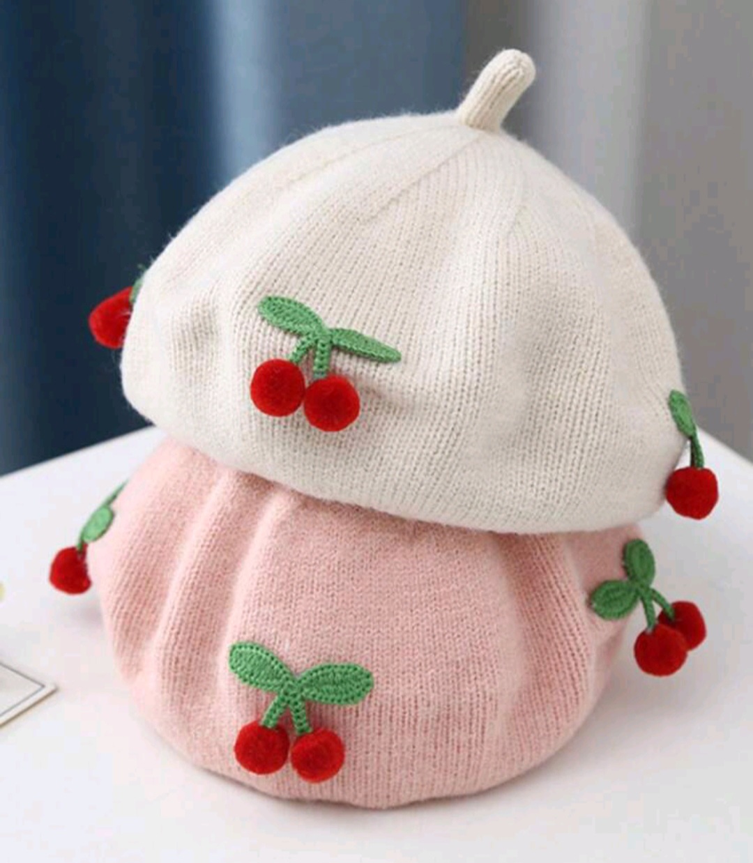 1 шт Cherry Fruit Beret Hat, Autumn Knitted Beanie, Children Party Photo Prop