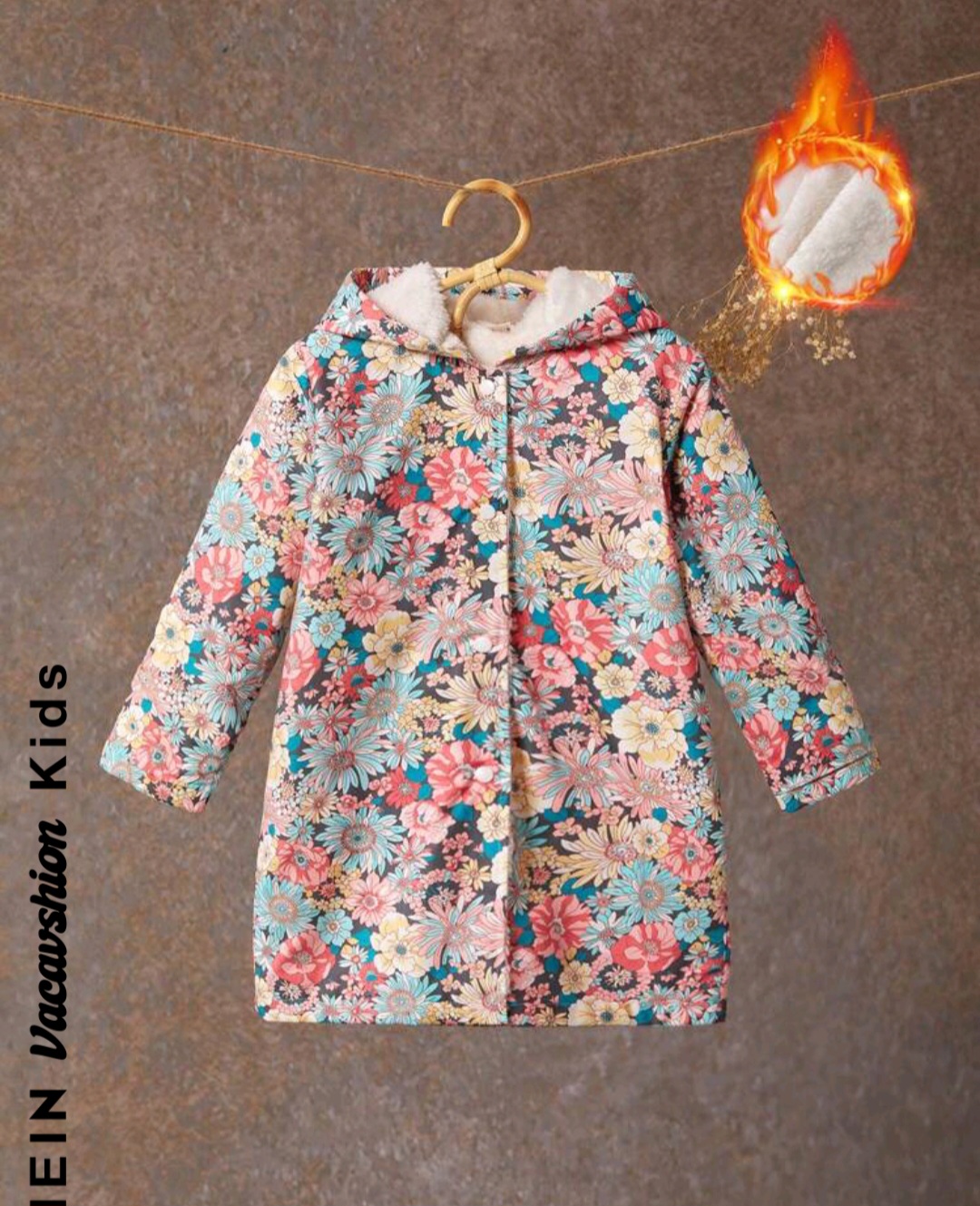 SHEIN Toddler Girls' Casual Daily Warm Fleece Lined Printed Hooded Jacket