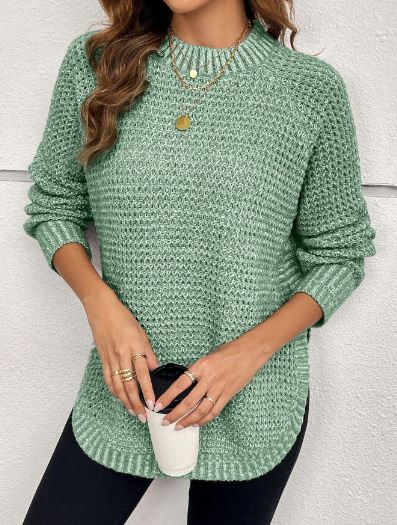 Women Casual Solid Color Raglan Sleeve Loose Pullover Sweater SKU: sz2408283238312877