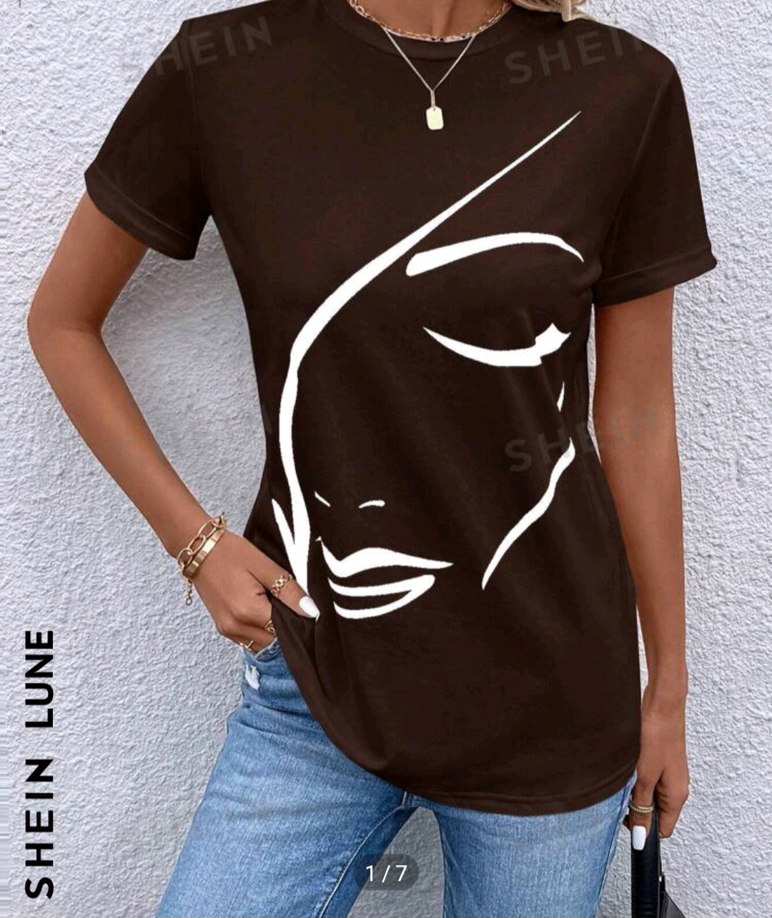 SHEIN LUNE Abstract Line Art Figure Print Short Sleeve T-Shirt, Casual Summer