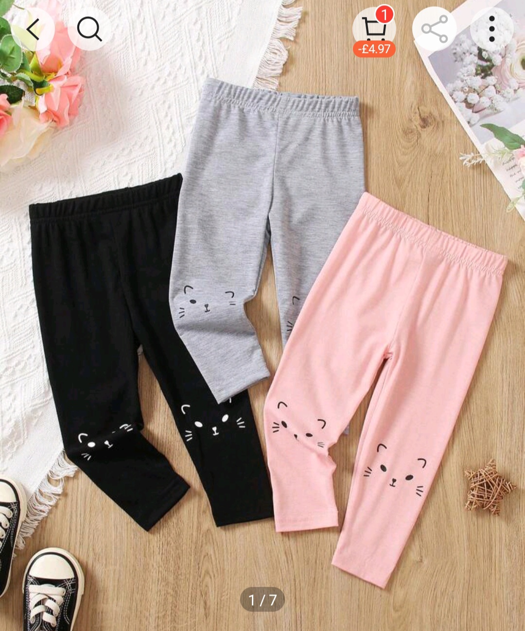 Young Girl Casual Cute 3 шт Cat Pattern Print Solid Color Leggings, Four Seasons Basic Bottoms