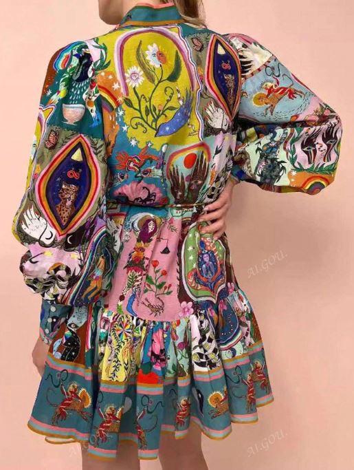 Vacation Casual Retro Printed Tied Long Sleeve Dress SKU: sz2407265408850103