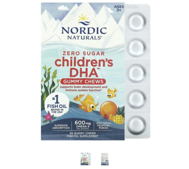 Nordic Naturals, Children's DHA, жевательные таблетки с ДГК, со вкусом тропических фруктов, 600 мг, 30 жевательных таблеток