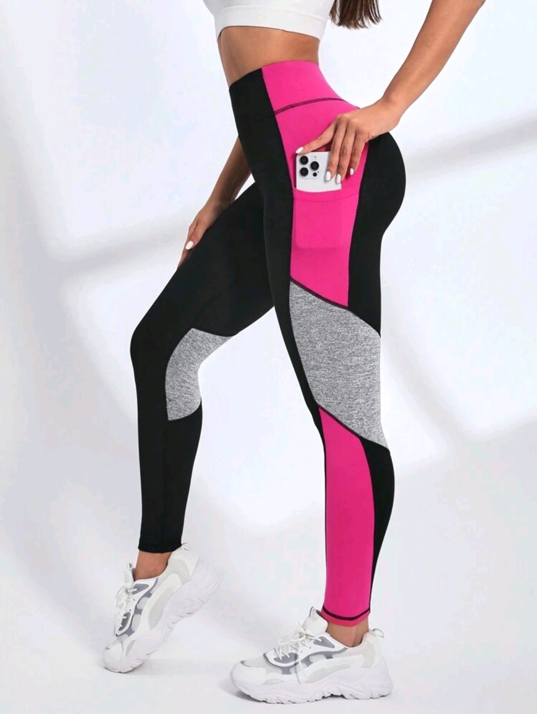 SHEIN Sport Studio Women's High-Waisted Sports Leggings With Pockets, For Running, Yoga, Fitness And Exercise, Casual Tight-Fit Pants With Butt-Lifting Effect