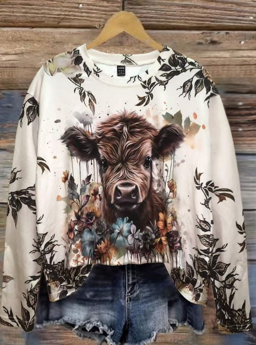 SHEIN Unity Autumn Casual Floral & Animal Print Long Sleeve T-Shirt SKU: sz2408267172719340