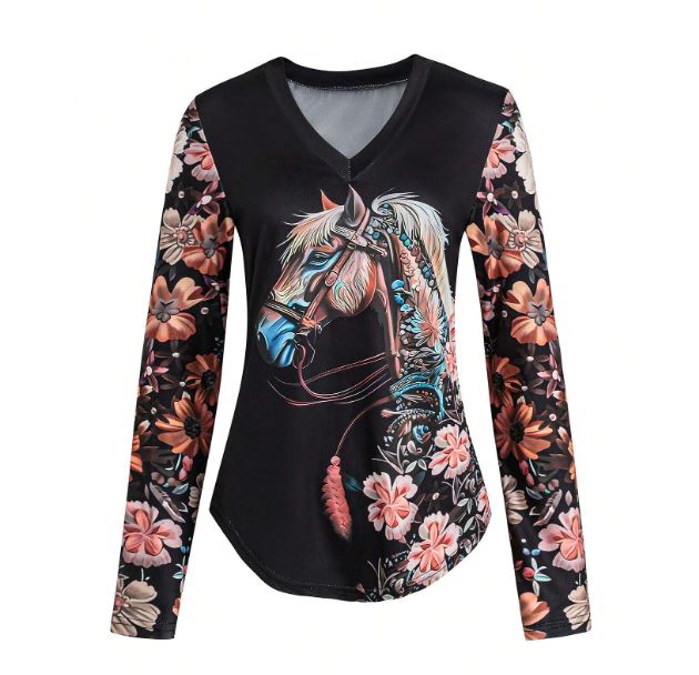 EMERY ROSE Women's Floral Print Raglan Long Sleeve T-Shirt SKU: sz2401126199694796