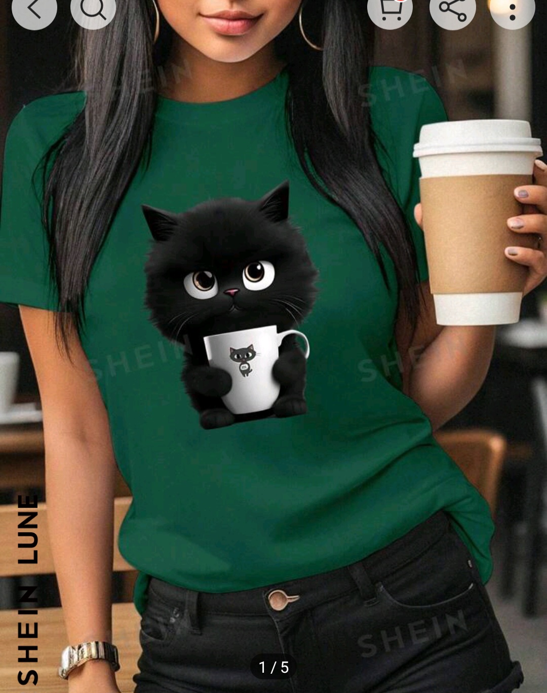 SHEIN LUNE Casual Cat Graphic Round Neck Short Sleeve T-Shirt