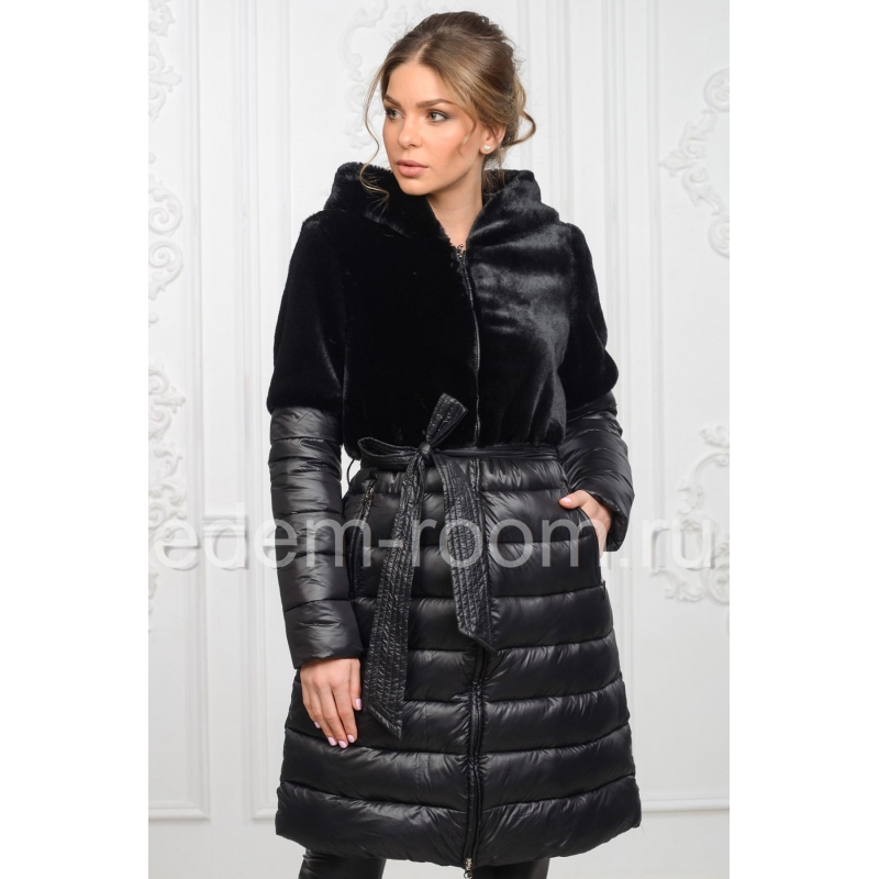 Демисезонное пальто украшенное мехом  Артикул:DK-1586-1-CH