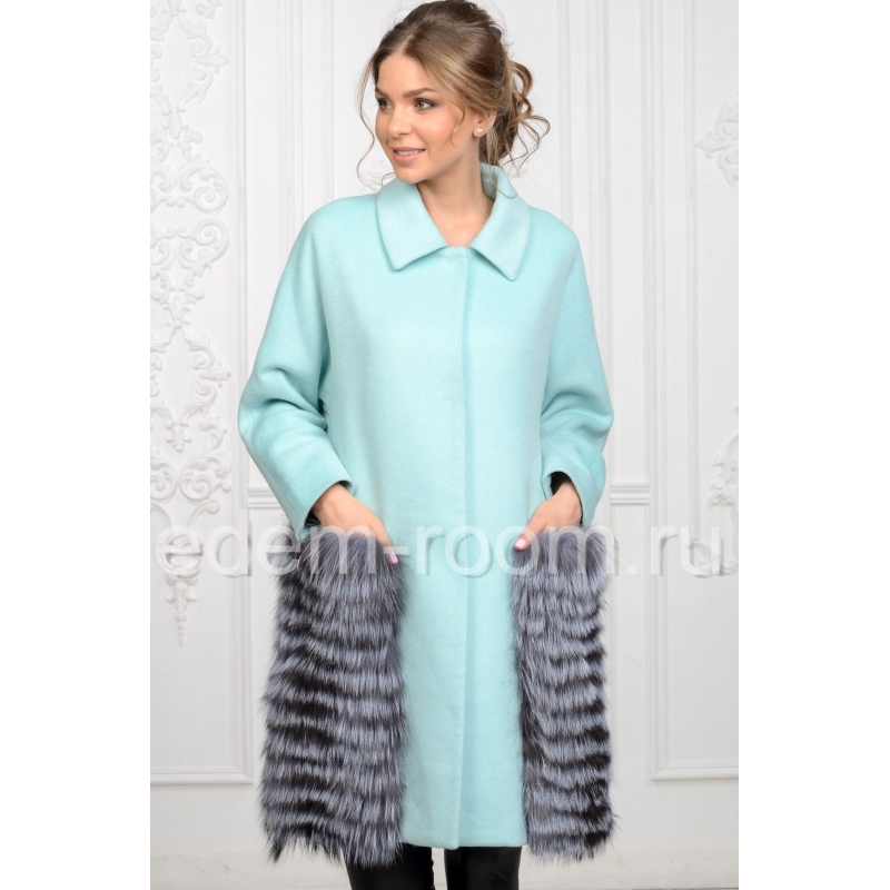 Женское пальто с меховыми карманами  Артикул:P-0022-M