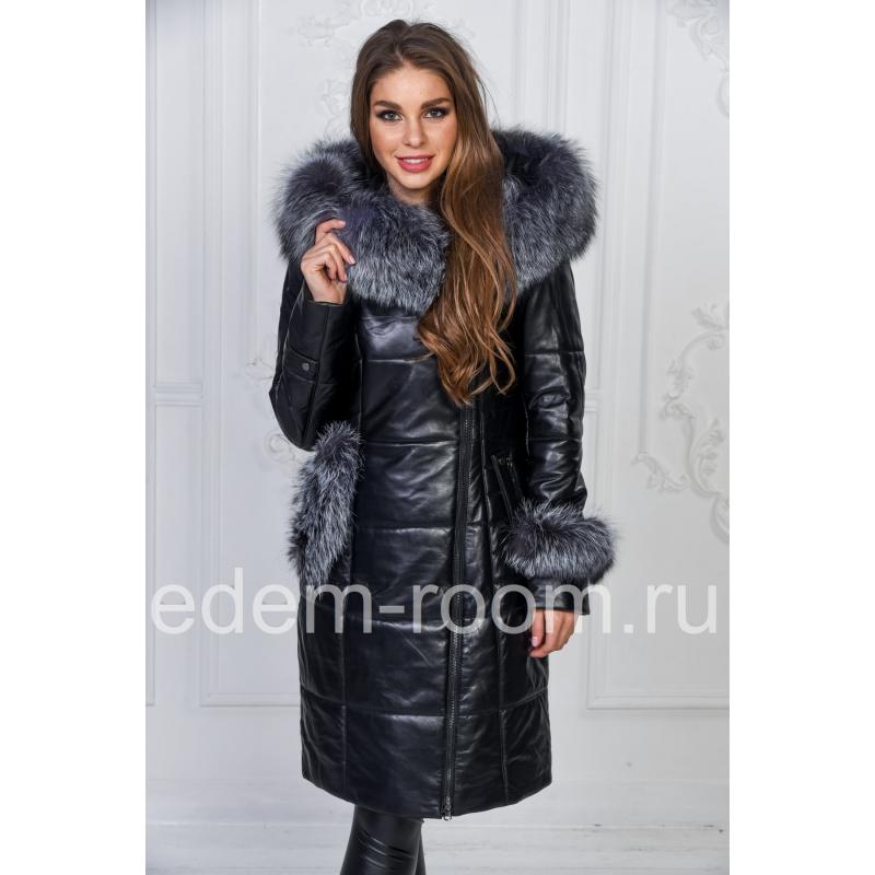 Женское зимнее кожаное пальто с мехом  Артикул:T-17759-CH