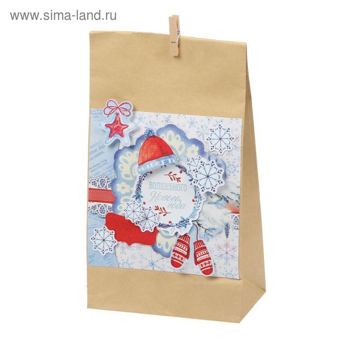 Пакет подарочный без ручек с декором «Сказки о зиме», 16 × 28 см
