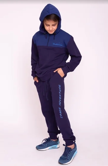 02950_BAT Костюм спортивный (пуловер+брюки) с капюшоном, синий