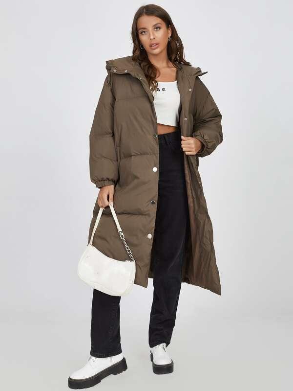 SHEIN Зимнее пальто с карманом на пуговицах с капюшоном SKU: sw2107223170164003