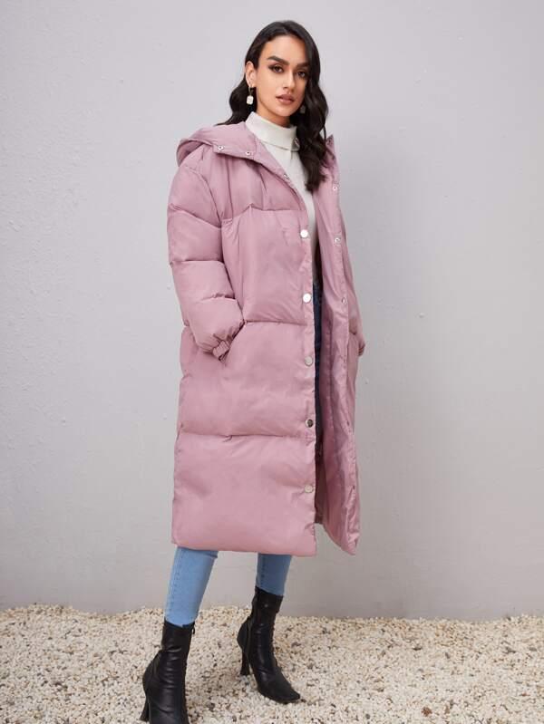 SHEIN Зимнее пальто с карманом на пуговицах с капюшоном SKU: sw2107223170161435