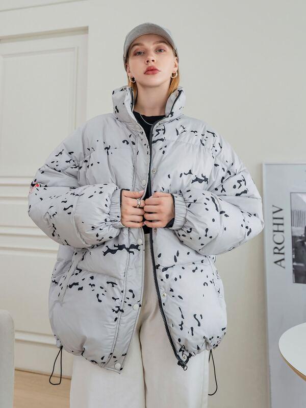 SHEIN COLDBREAK Утепленная куртка с графическим принтом с высоким воротником SKU: swouter30210604793