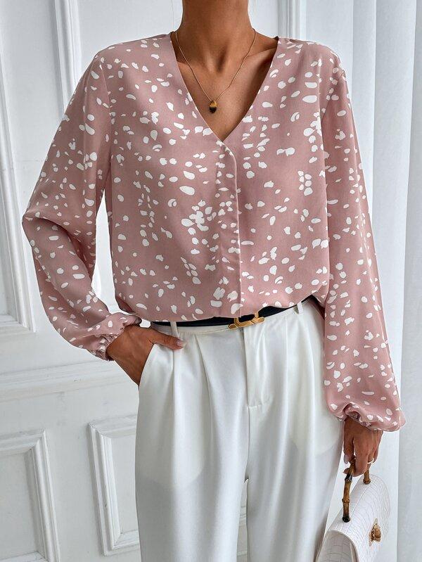 Блуза с принтом конфетти с рукавами-фонариками SKU: sw2110077520917622