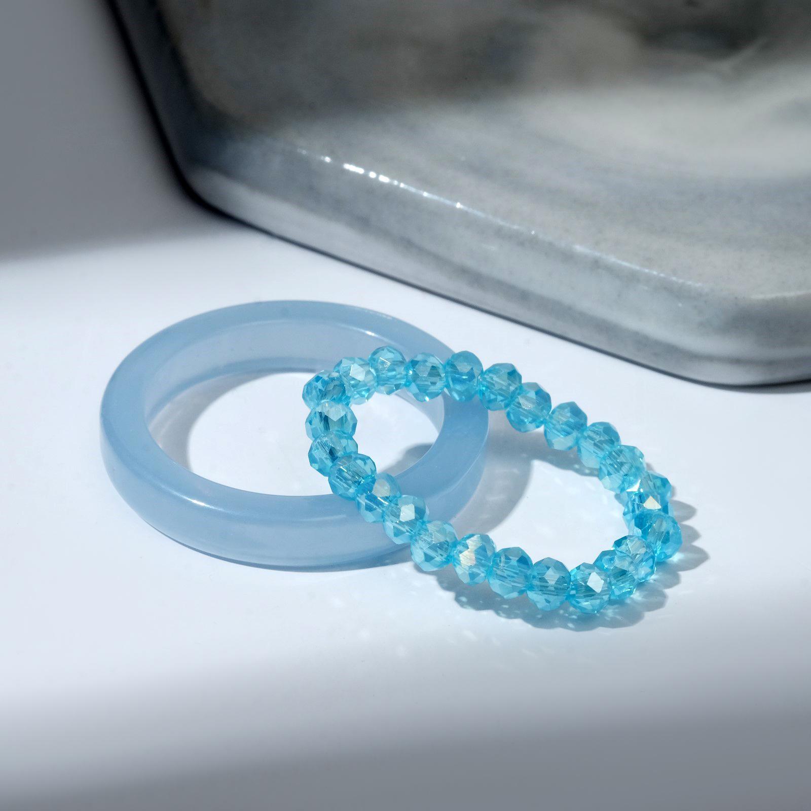 Кольцо набор 2 штуки "Кристаллы" камешки и плавность, цвет голубой, размер МИКС