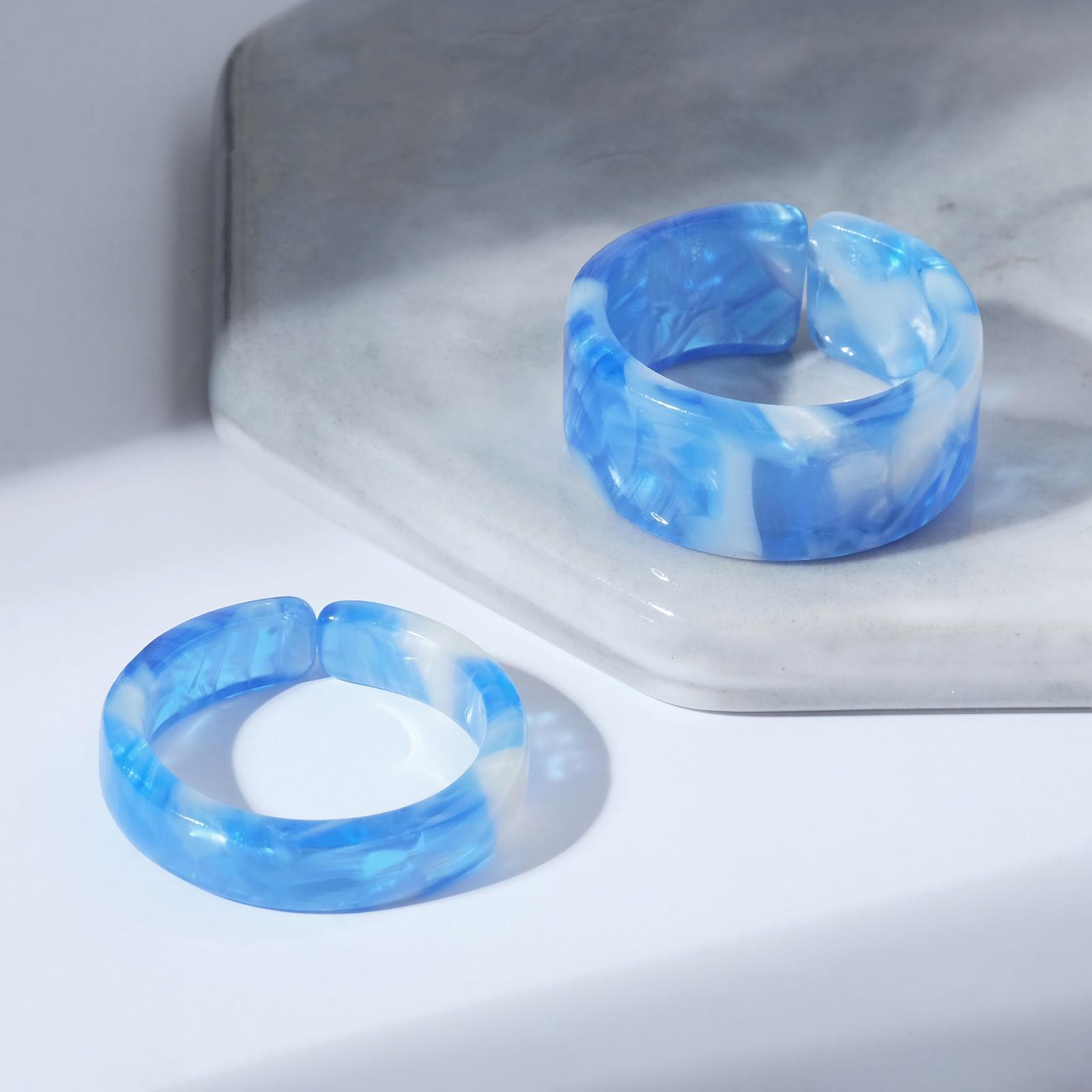 Кольцо набор 2 штуки из акрила "Дуос", цвет ярко-синий, размер 17-17,5
