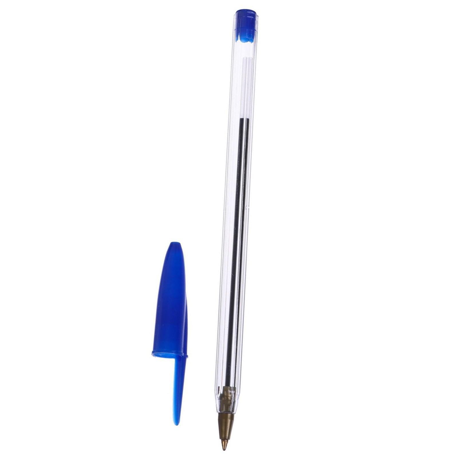 Ручка шариковая 0,7 мм, стержень синий, корпус прозрачный, колпачок синий ФАСОВКА ПО 10 шт.