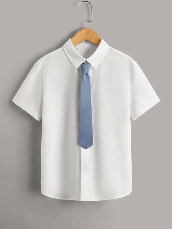 Рубашка и галстук SHEIN Boys с однотонными пуговицами Спереди АРТИКУЛ: sk2202082139069622