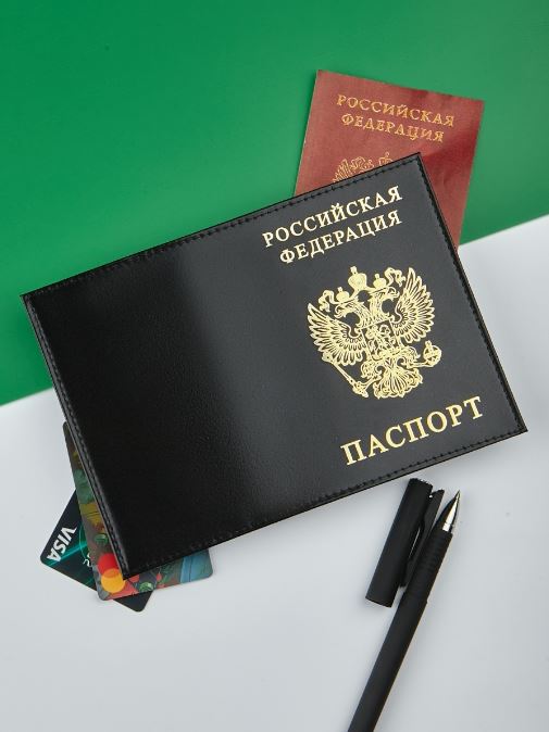 ПРИСТРОЙ!!!!   Черный Обложка на паспорт из натуральной кожи Гладкий с золотым тиснением