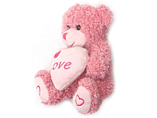 Супер цена! Мягкая игрушка Мишка с сердечком и вставками с вышитым сердечком, розовый, 15см., арт BKG032722