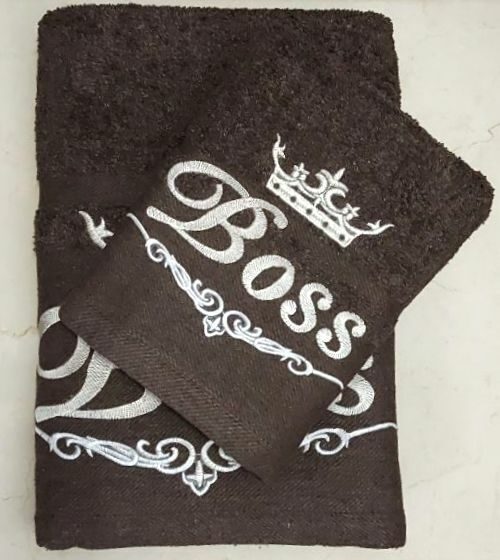Махровое полотенце "BOSS"- ШОКОЛАД 35*75 см. хлопок 100%