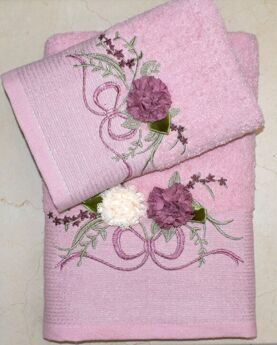 Махровое полотенце "Цветы"- розовый 35*75 см. хлопок 100%
