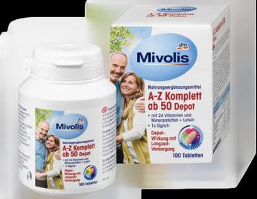 Mivolis A-Z Komplett ab 50 Tabletten Комплексные витамины против старения От А до Z Komplett, для людей старше 50 лет, 100 шт