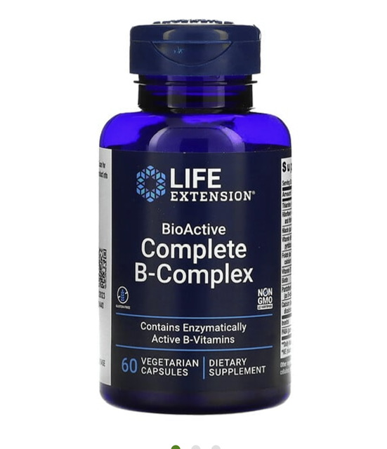 Life Extension, полный биоактивный комплекс витаминов группы B, 60 вегетарианских капсул