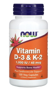 -20% NOW Foods, витамины D3 и K2, 120 растительных капсул