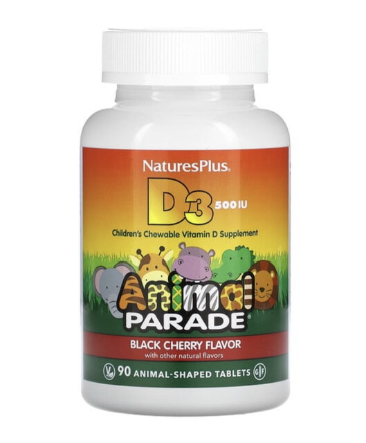 -20% NaturesPlus, Source of Life, Animal Parade, витамин D3, со вкусом натуральной черешни, 500 МЕ, 90 таблеток в форме животных